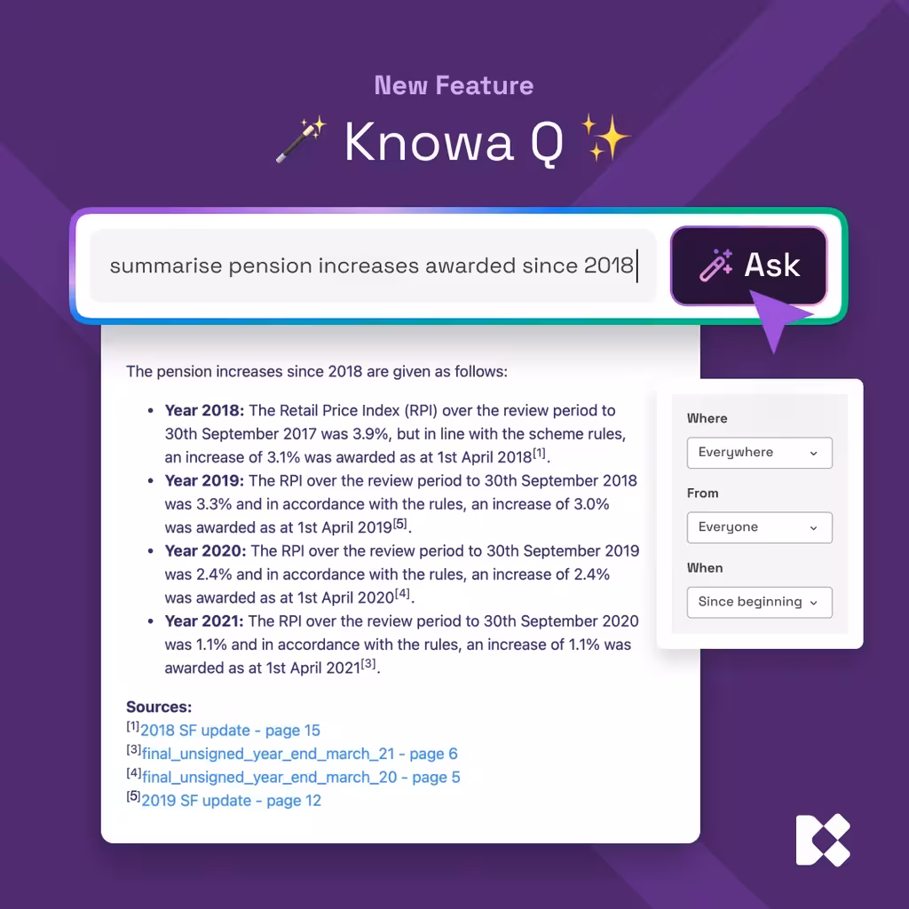 Knowa Q interface showing AI search