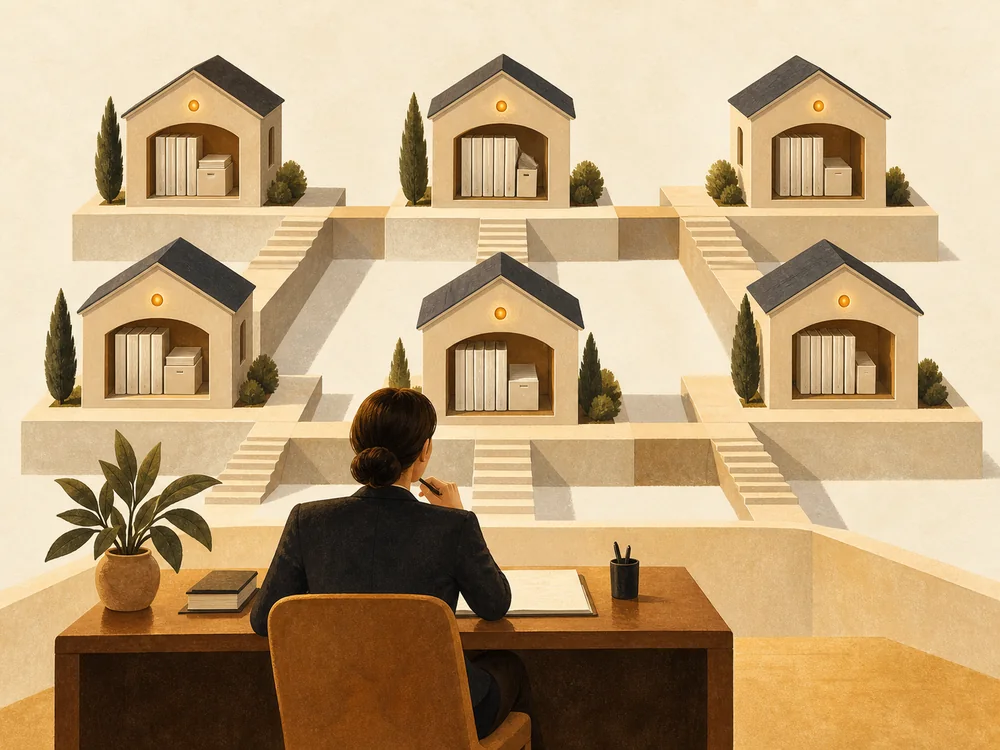 An advisor oversees separate plan records, each held within its own distinct space.
