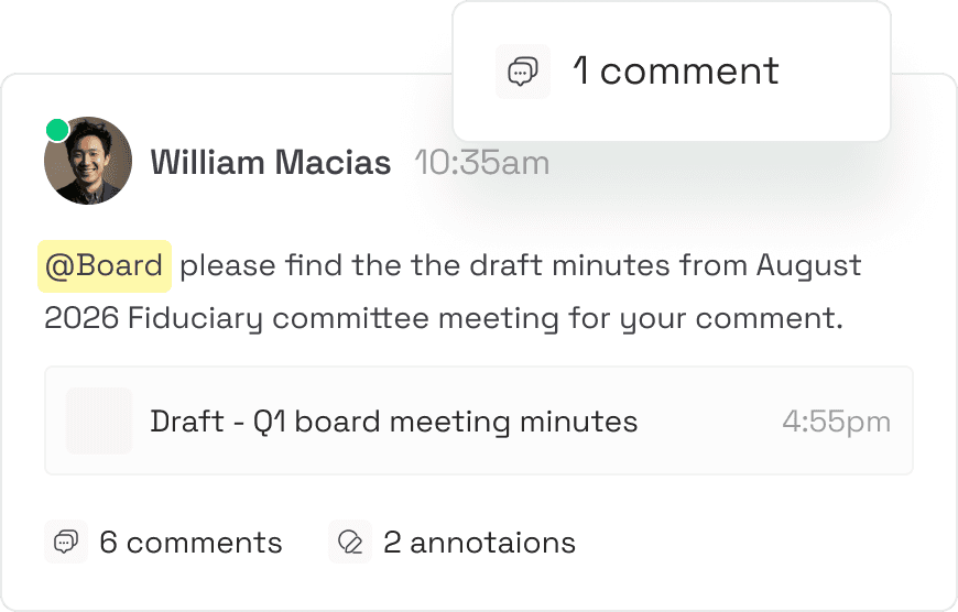 Knowa discussion example with comments and a shared document.
