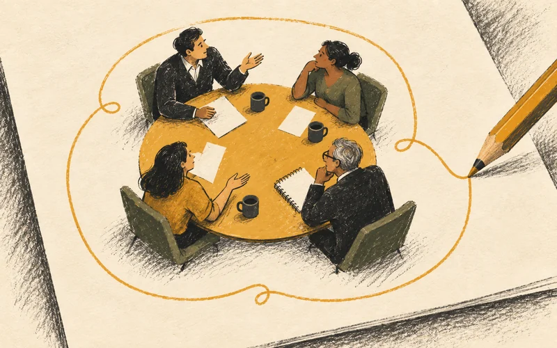 A committee discussion leaves a lasting outline in the record beneath its table.