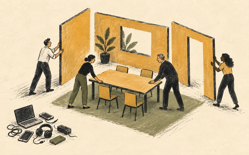Separate pieces become one coherent room designed around the board's work.