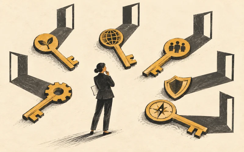 Six different keys cast doorway-shaped shadows as a board secretary considers the choices.