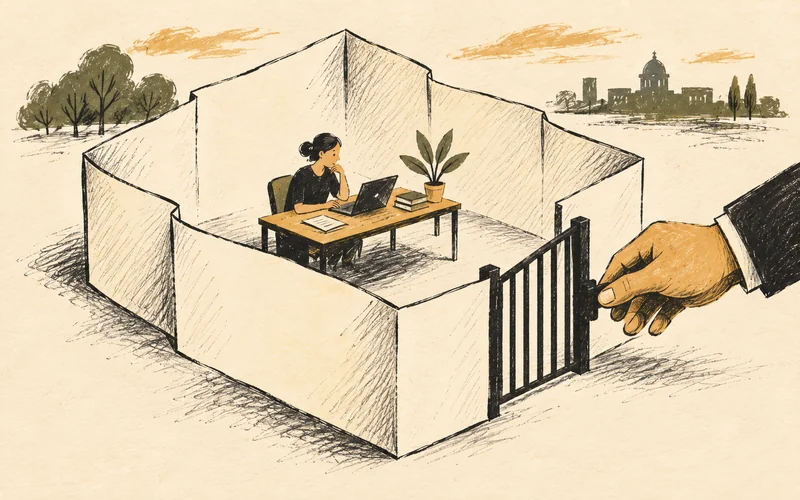 A sheet of policy becomes working boundaries around a protected desk.